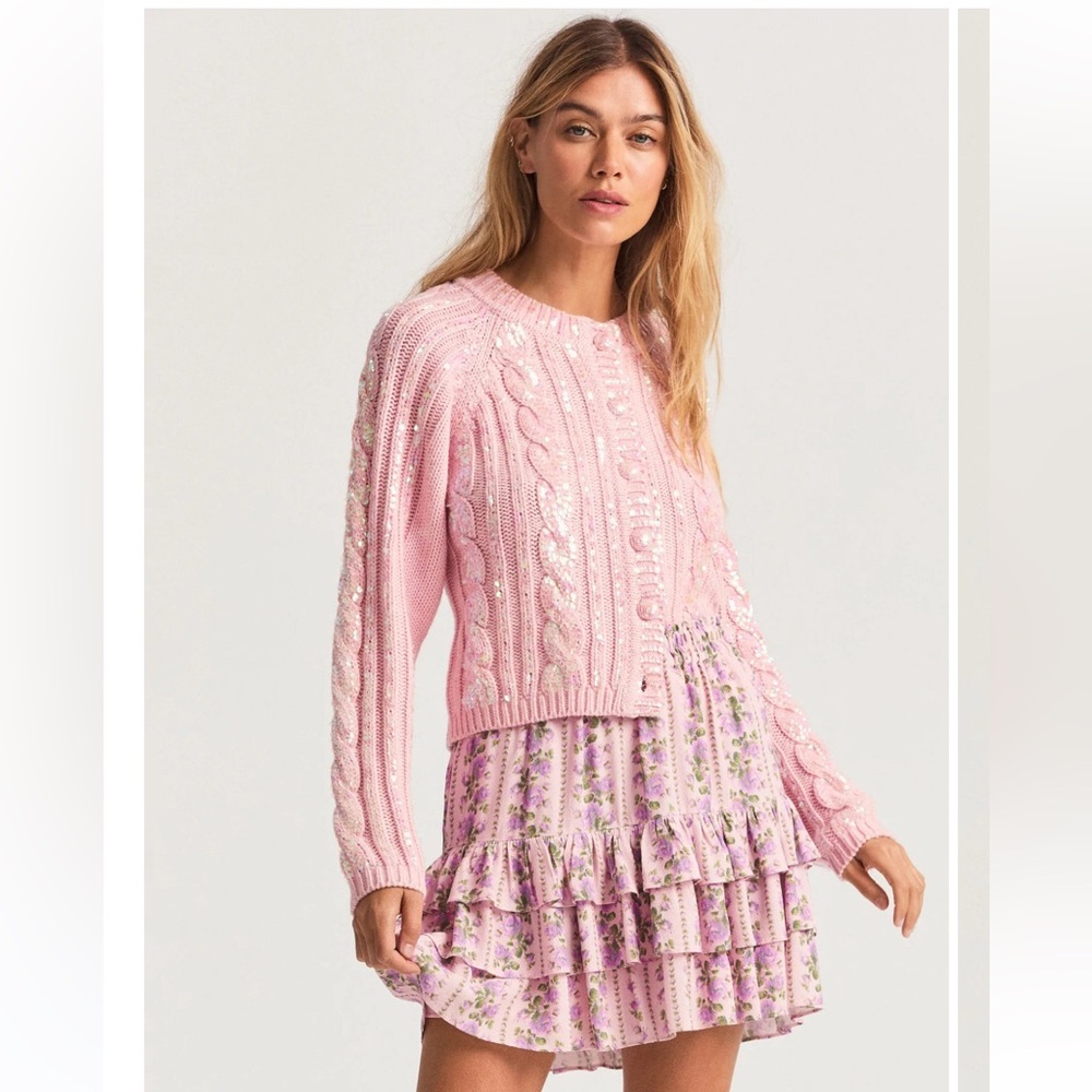 LoveShackFancy Floral Ruffle Bitsy Mini Blushing Pink Skirt size Large